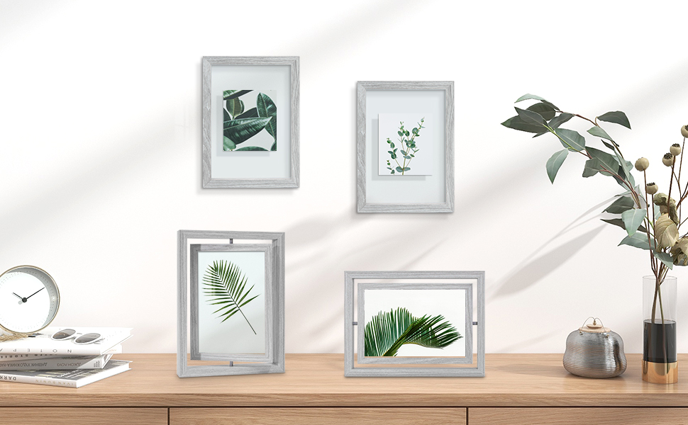 SUMGAR Picture Frames 5x7 Double Sided Picture Frame Rustic Farmhouse Gray Floating Frames