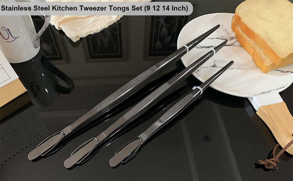 JETKONG Extra Long Kitchen Tweezers Heavy Duty Stainless