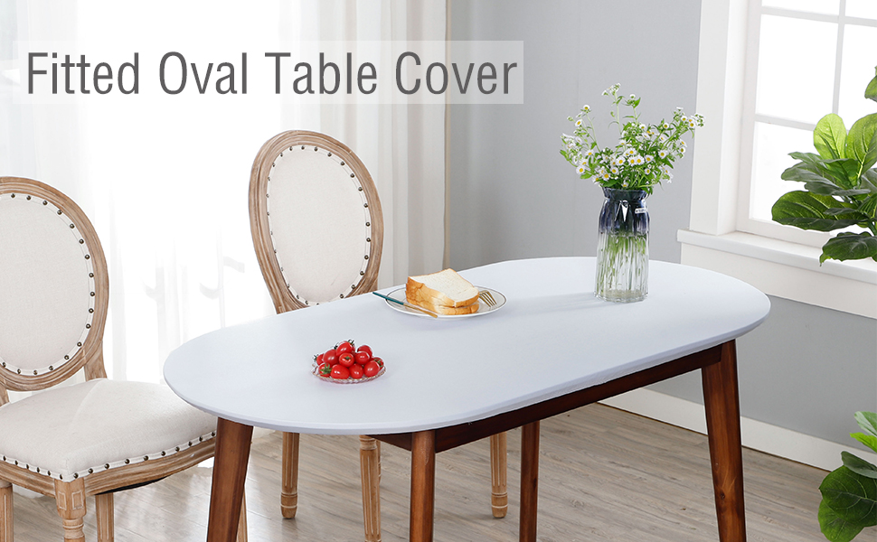 NEWISHER Fitted Tablecloth Oval 6 Ft Elastic Edge Spandex Stretchable