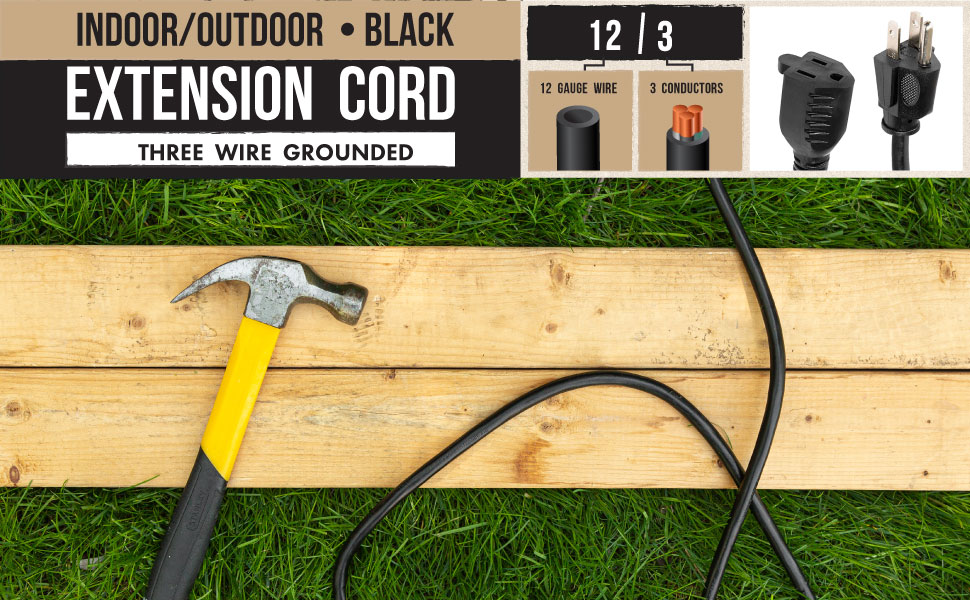 Cablectric 10 Ft Black Oil Resistant Extension Cord for