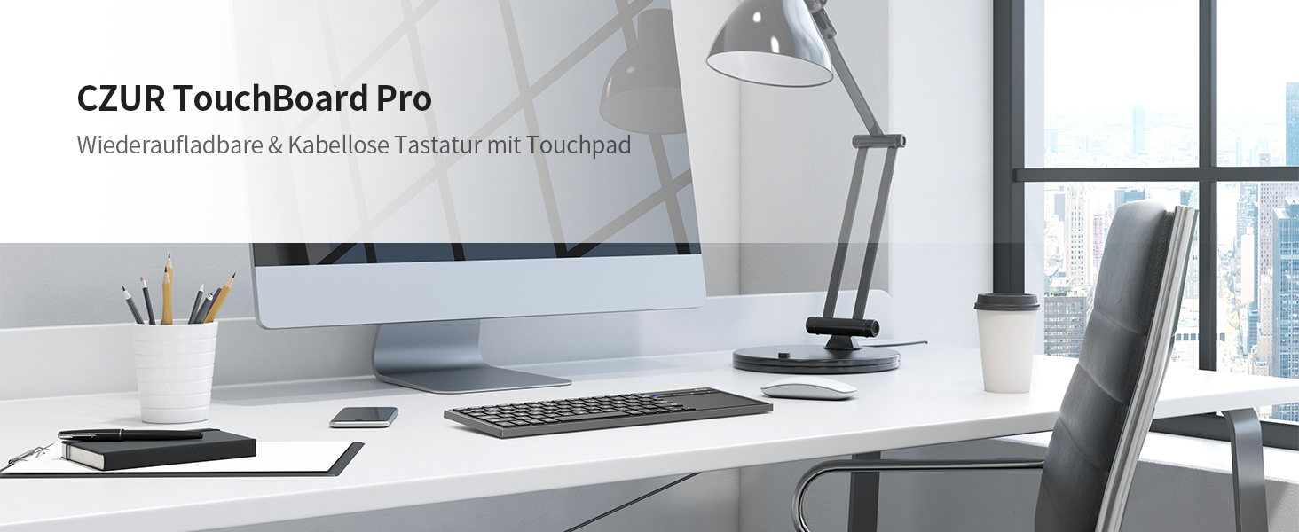CZUR TouchBoard Pro Kabellose Tastatur mit Touchpad, QWERTY Layout