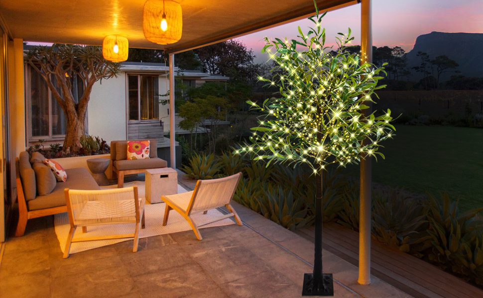 LKGOOD Artificial Lighted Olive Tree 6FT Tall Faux Silk