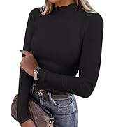 ANRABESS Women's Lettuce Trim Mock Neck Long Sleeve Tops 2025 Casual Dressy Ribbed Knit Slim Fit ...