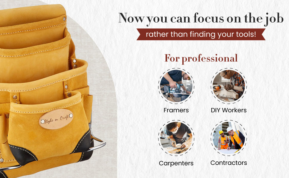 Style n Craft 10Pocket Carpenter’s Nail & Tool Pouch, HeavyDuty
