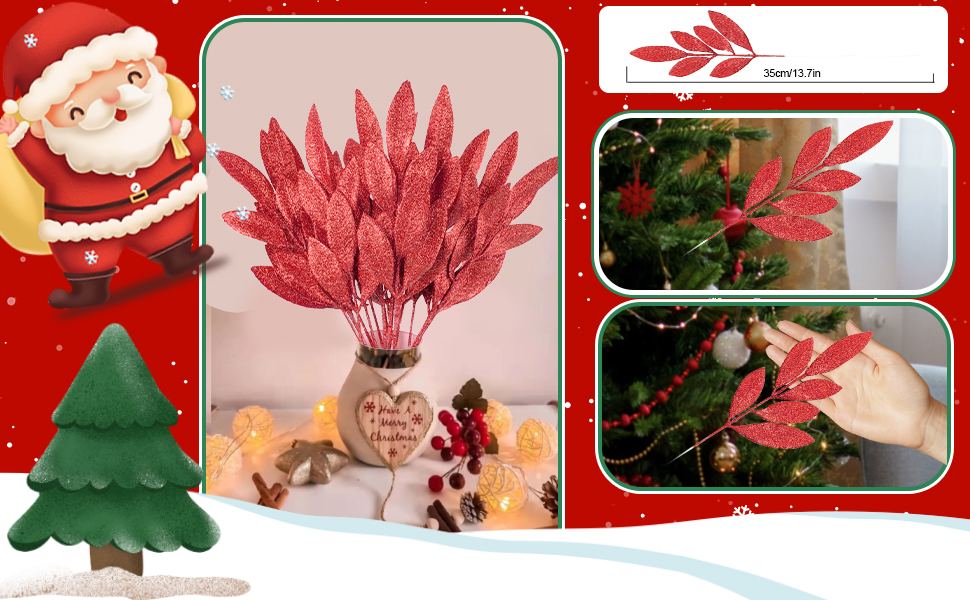 Sawowkuya 30 Pcs Red Christmas Tree Picks and Sprays
