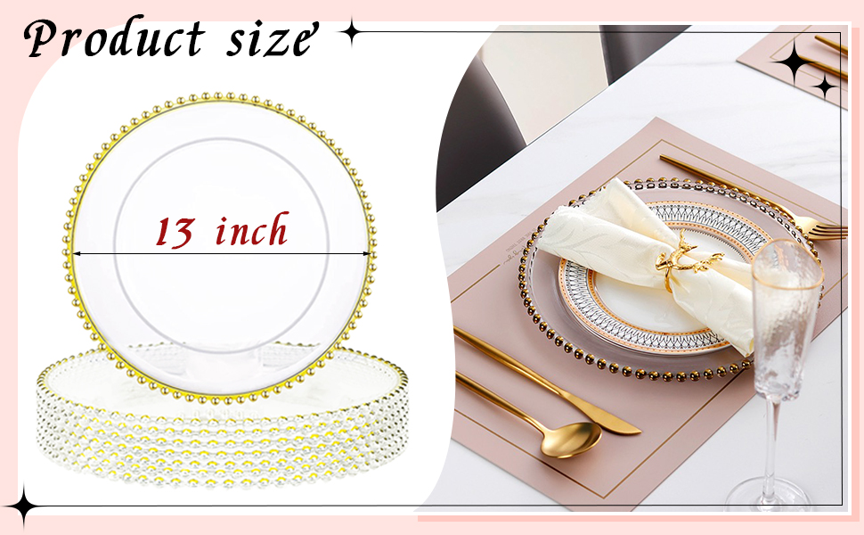 50 Pcs Clear Charger Plates With Beaded Rim 13 Inch Acrylic