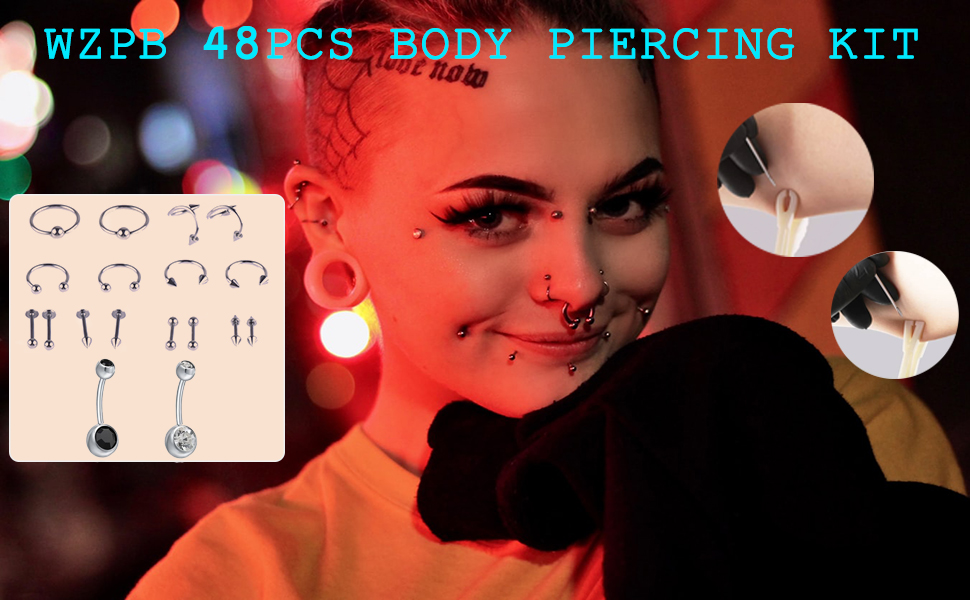 Piercing Kit WZPB 48pcs Ear Piercing Kit Professional Nose Piercing