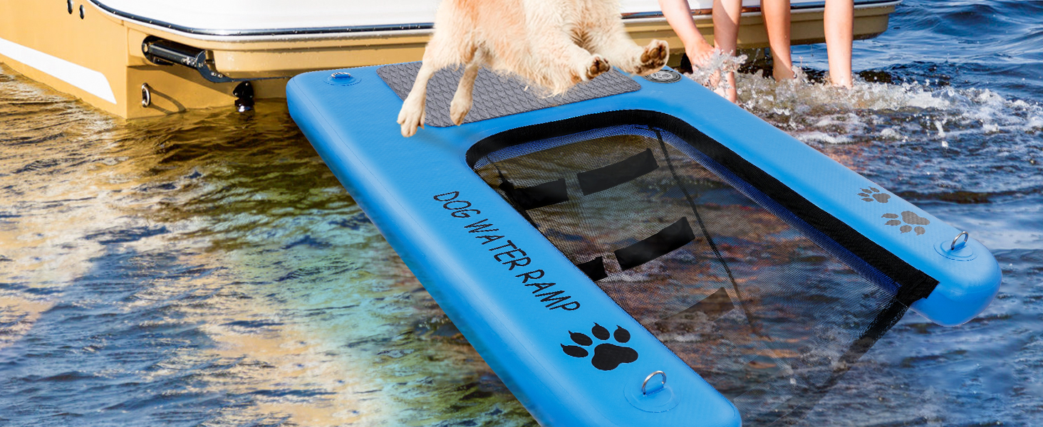 LUFFWELL Extra Large Inflatable Dog Water Ramp, Dog Pool