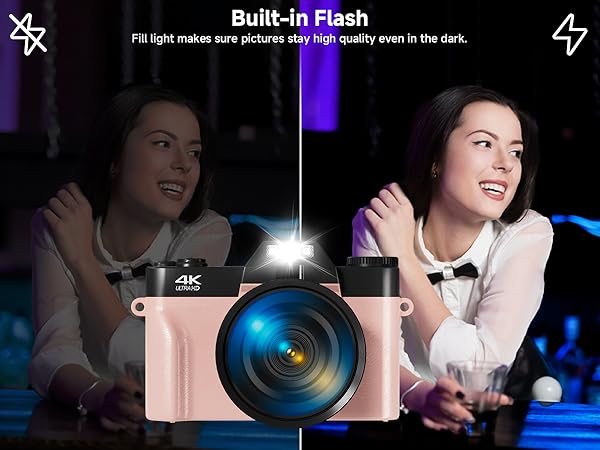 Built- in Flash，cameras for photography,digital camera with flip screen compact digital camera