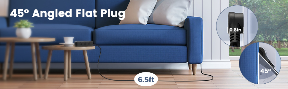6.5ft extension cord flat plug power strip