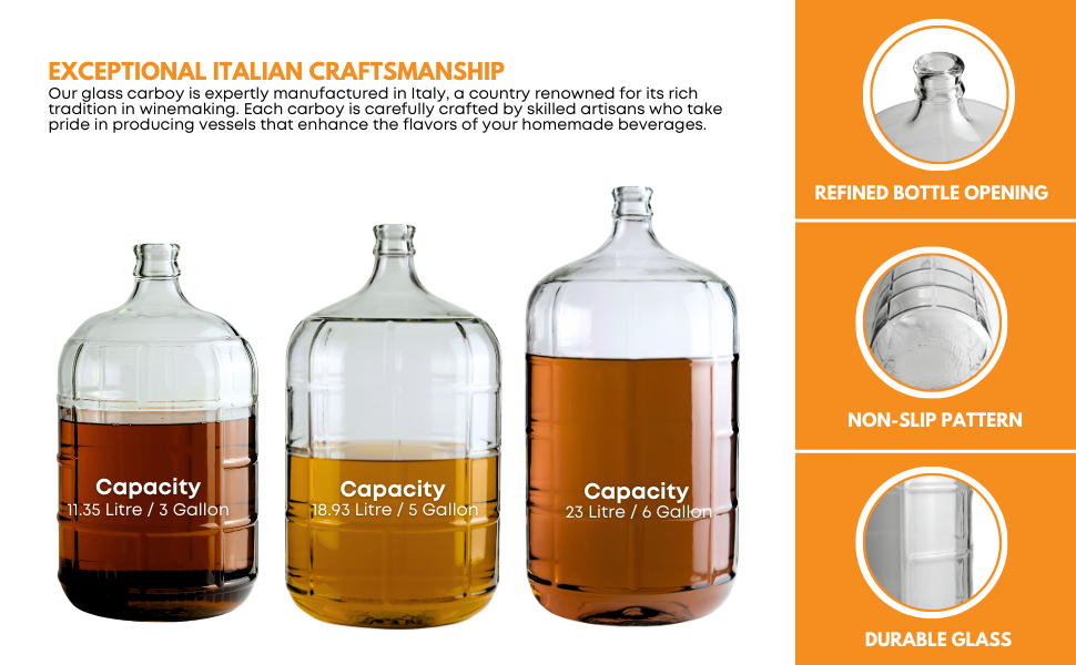 3 Gallon Italian Glass Carboy Beer/Wine Fermenter, Clear Amazon.ca Home