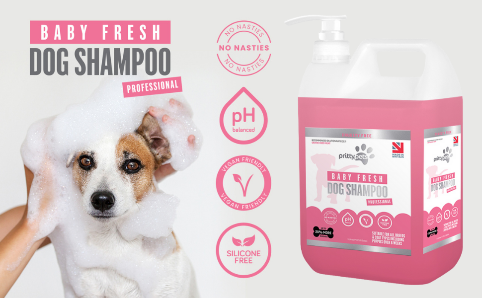 Baby Powder Dog Shampoo PRITTY PETS 5 LITRE Baby Fresh Dog Shampoo for