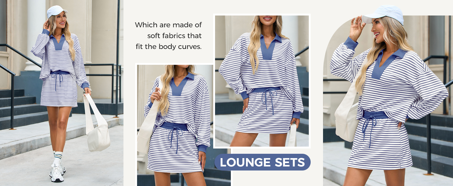 Fisoew Womens Casual Sweatshirt Skirt Set