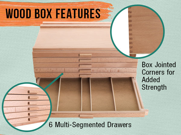 U.S. Art Supply 6-Drawer Artist Wood Storage Box