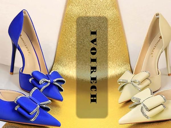 Amazon.com | IvoireCh Womens Sparkly Rhinestone Bow Heels