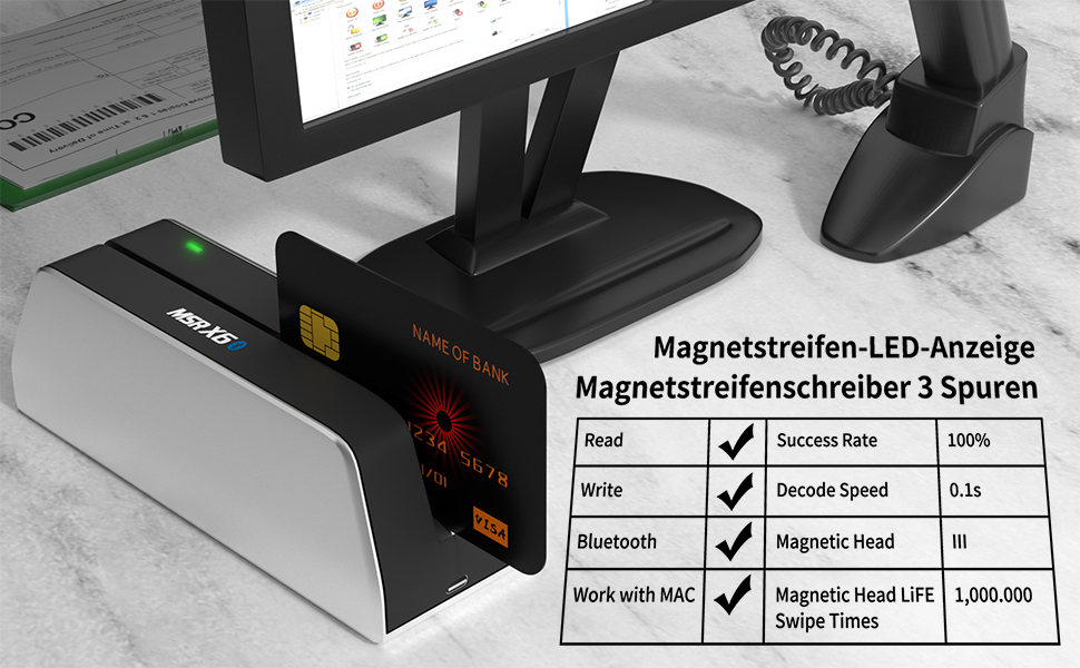 MSR605/MSR606 Credit Card Reader Typewriter mit Bluetooth, USB