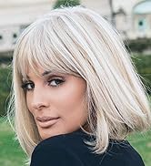 HAIRCUBE 13 Inch Blonde to White Bob Wigs with Bangs