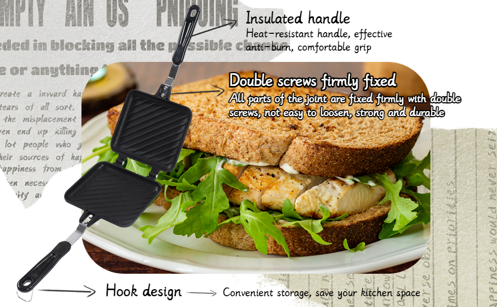 Sandwich Maker, Non Stick Grilled Sandwich and Panini Maker Pan with