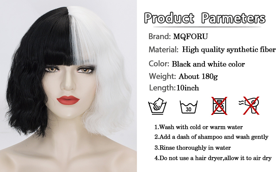 Cruella Wig Black and White Wigs for Cruella Deville