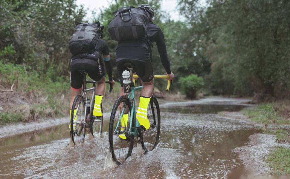 Regenschutz Gamaschen für Fahrradfahrer mit Reflektoren
