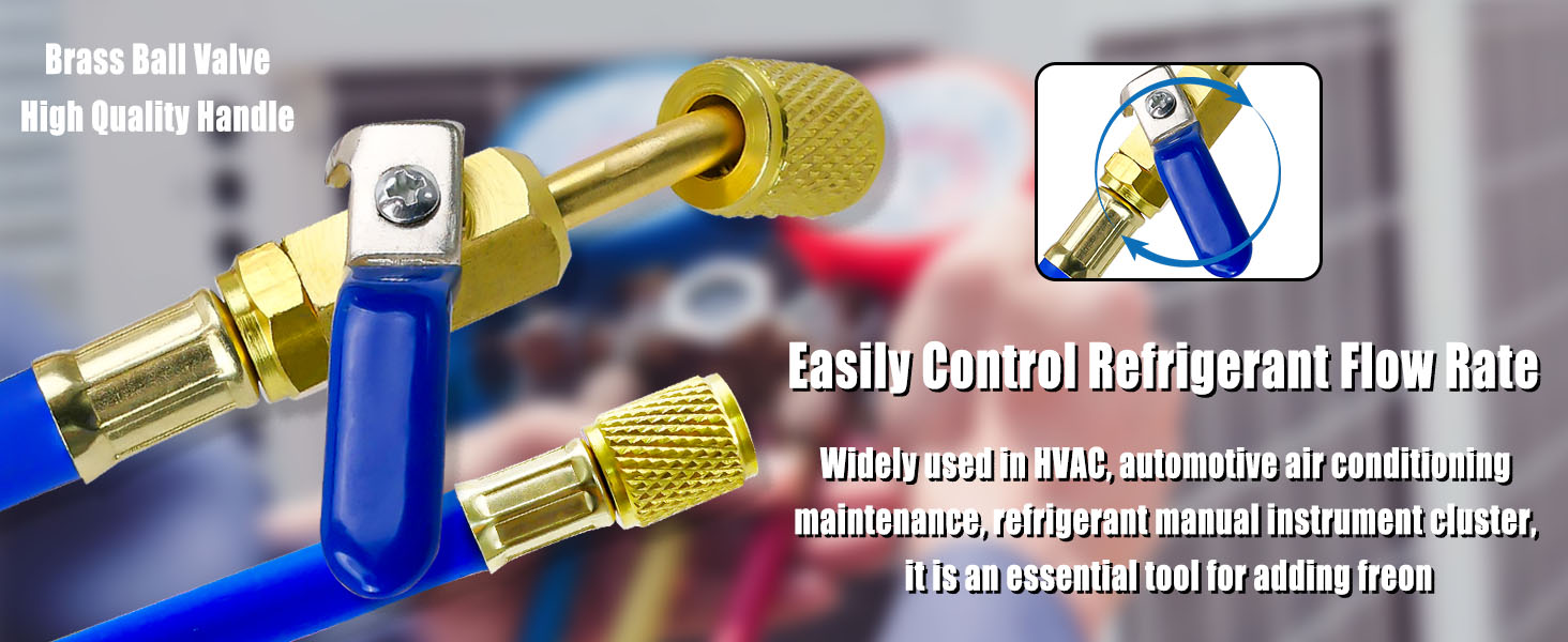1/4" HVAC Hoses with Ball Valves End, 800 PSI 48" Refrigerant Charging Hoses, 3 Pcs