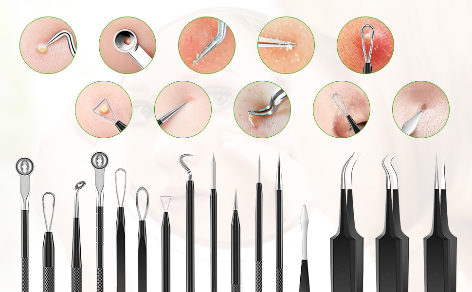 16PCS Blackhead Remover Tools, Pimple Popper Tool Kit with