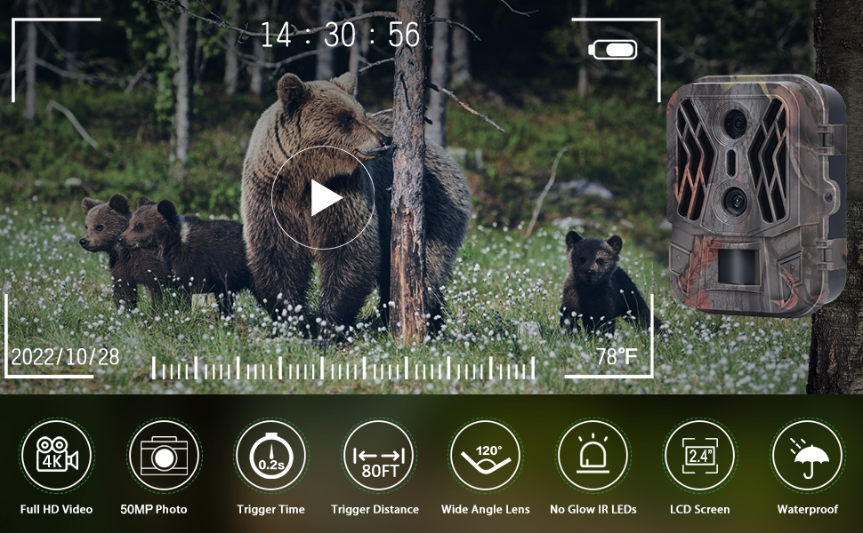 CAMVILD Trail Camera 50MP 4K, Game Camera with Night Vision