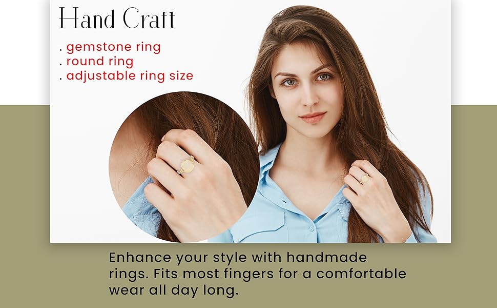 adjustable gold plated brass jewellery round 10mm 8mm rings natural quartz moonstone labradorite