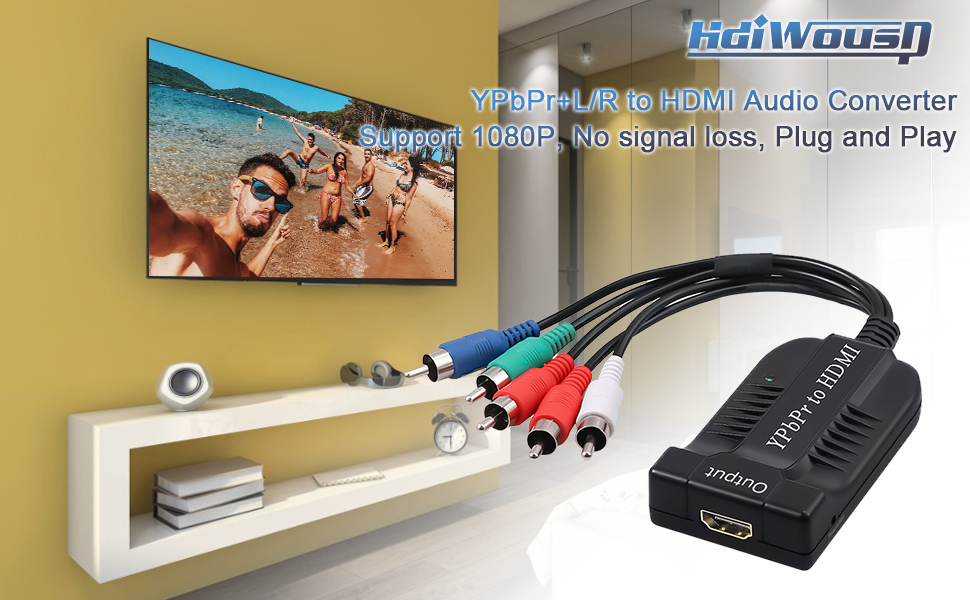 Hdiwousp Component to HDMI Adapter, 5RCA RGB YPbPr to HDMI Video Converter Supports