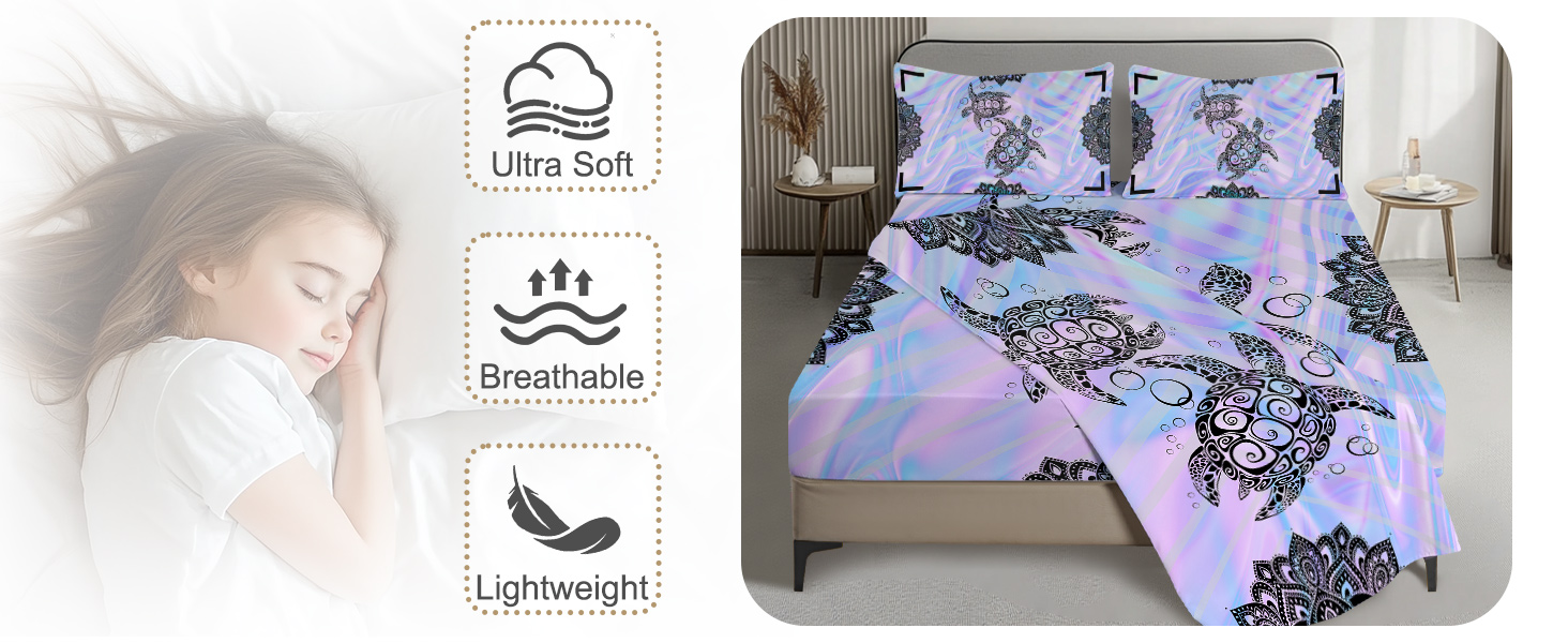 Sleepwish 4Piece Sea Turtle Full Size Bed Sheets Mandala