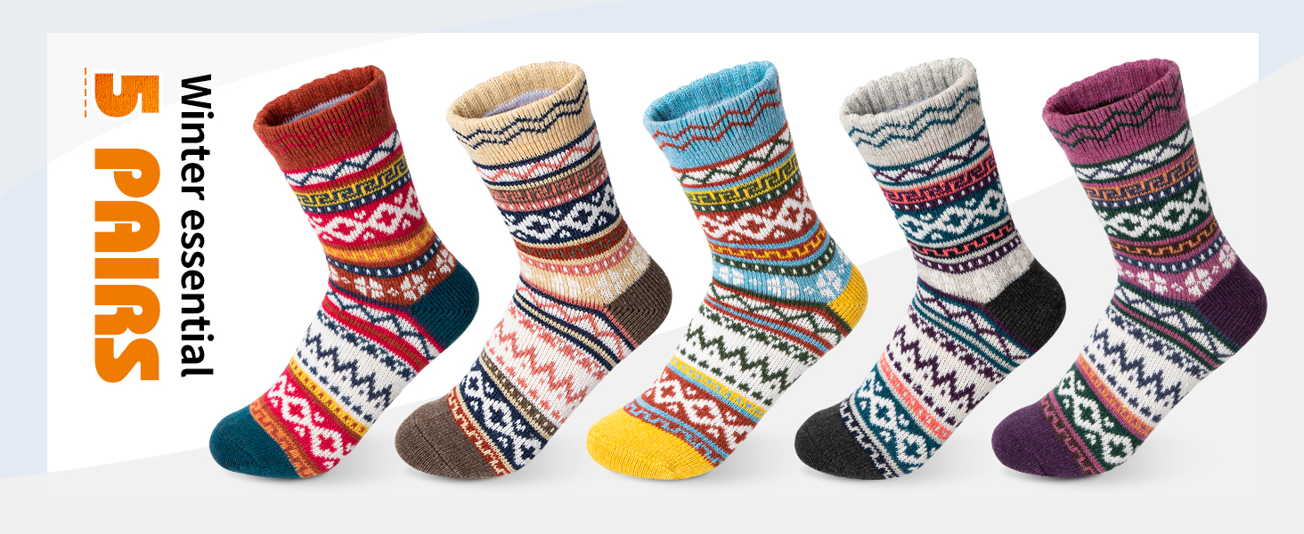 Taotique Winter Warm Socks, 10 Pairs Women Wool Socks for Winter Soft and Thick Knit Cozy Crew