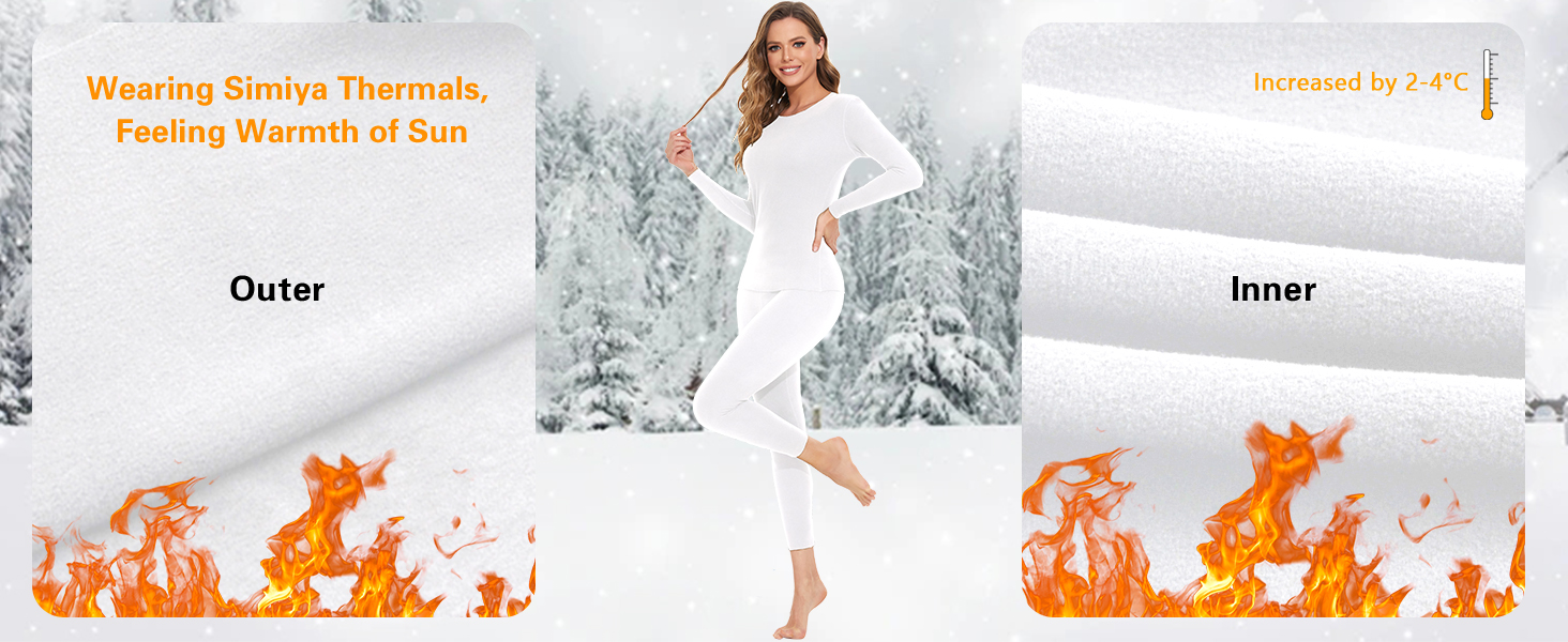 SIMIYA Womens Thermal Underwear Set Tailored Ultra Soft Crew Neck Long Sleeved Base Layer Tops & Bottoms 10 thermal sets
