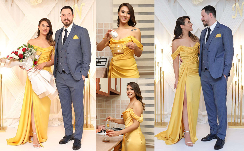 Vestidos de fiesta largos de sirena con hombros descubiertos