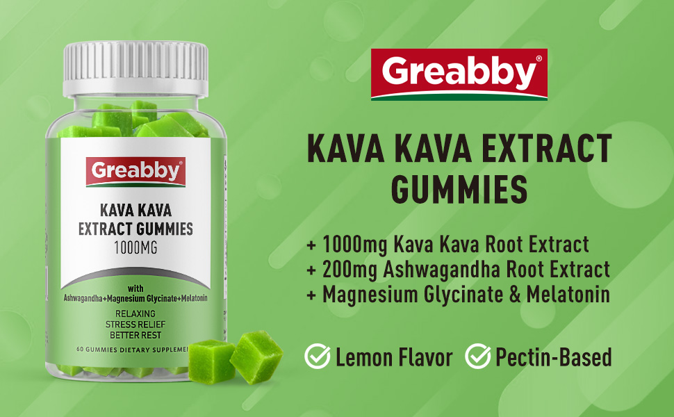 GREABBY Kava Kava Gummies with Ashwagandha, Magnesium