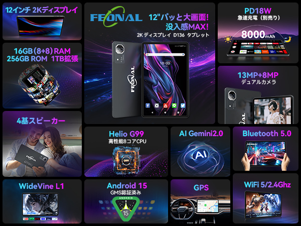 ✨1台のみ✨ Android 15 タブレット 12インチ AI機能 Amazon.co.jp: 【豪華セット版】タブレット12インチ-Android 15