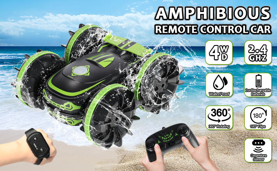 Mingfuxin Amphibious Remote Control Car, 2.4 GHz 4WD Waterproof RC