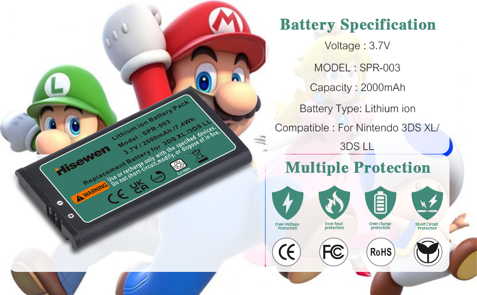 Hisewen 3DS XL Battery, SPR003 Replacement Lithiumion