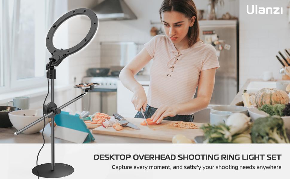 [Upgraded Base] ULANZI Overhead Tripod for Phone with 10" Selfie Ring