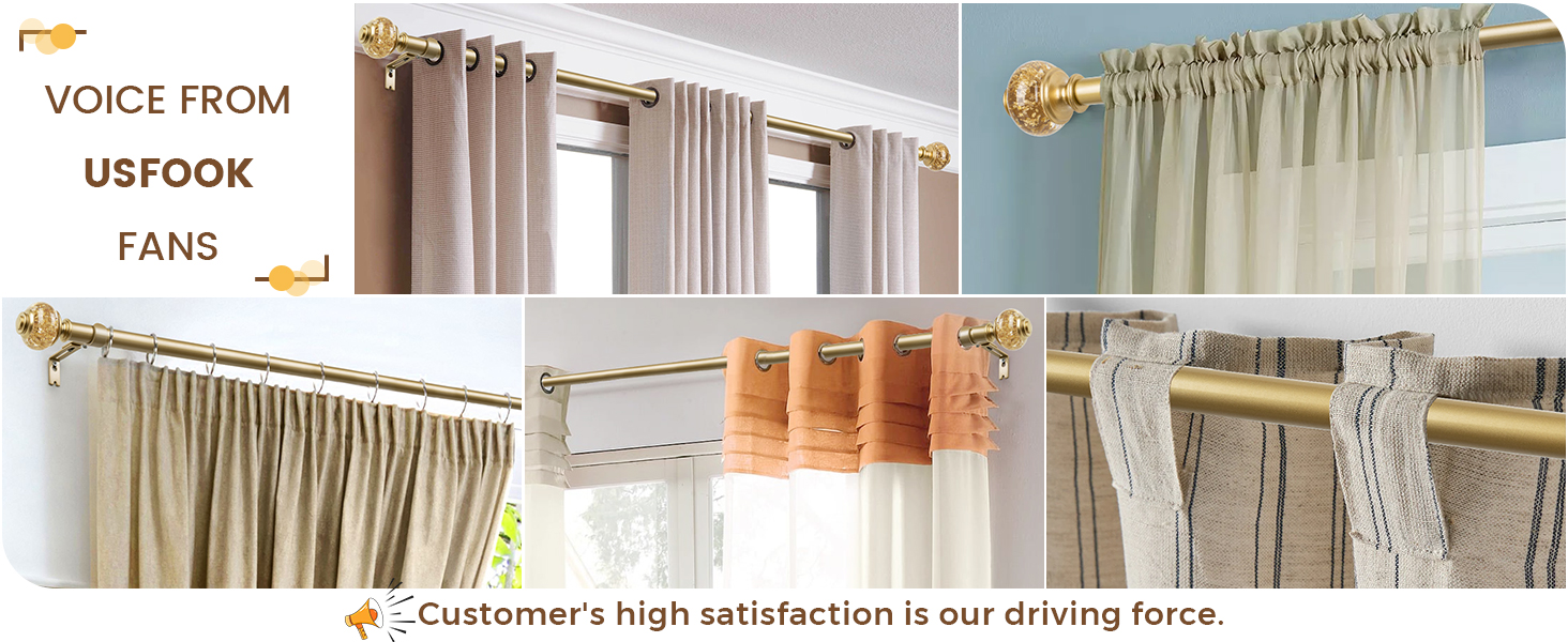 USFOOK 1 Inch Gold Curtain Rods for Windows 72 to 144
