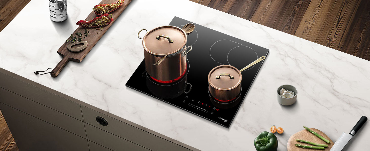Built-in Ceramic Hob, 4 Zones Electric Cooktop In Black, 6600W Total Output, With Dual & Oval Zone Touch Control Timer Child Lock Gasland Chef CH604BF 10 Ceramic Hob