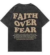 QJQ Men's Letter Graphic Tees Short Sleeve Crewneck T Shirts Faith Over Fear Baggy Streetwear Tops