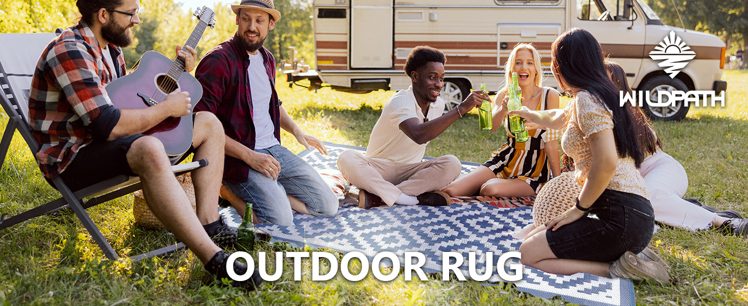 blue and white outdoor rug