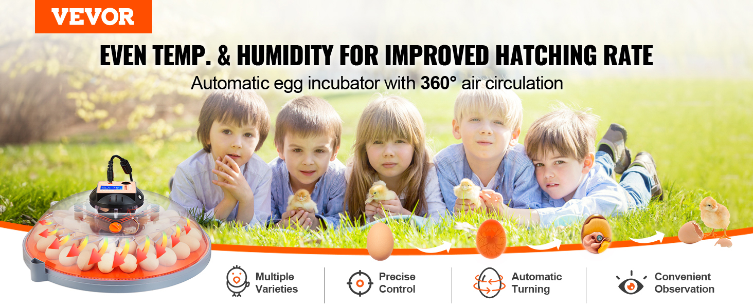 VEVOR Egg Incubator, 48Egg Capacity, Features 360