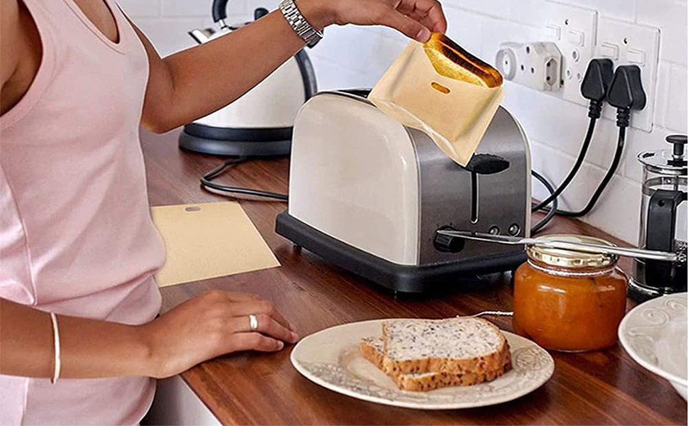 10 Pack Non Stick Reusable Toaster Bags, Grilled Cheese Toaster Bags, Washable