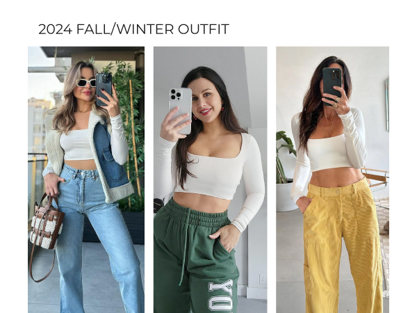 Cyanstyle Womens Sexy Square Neck Long Sleeve Crop Tops