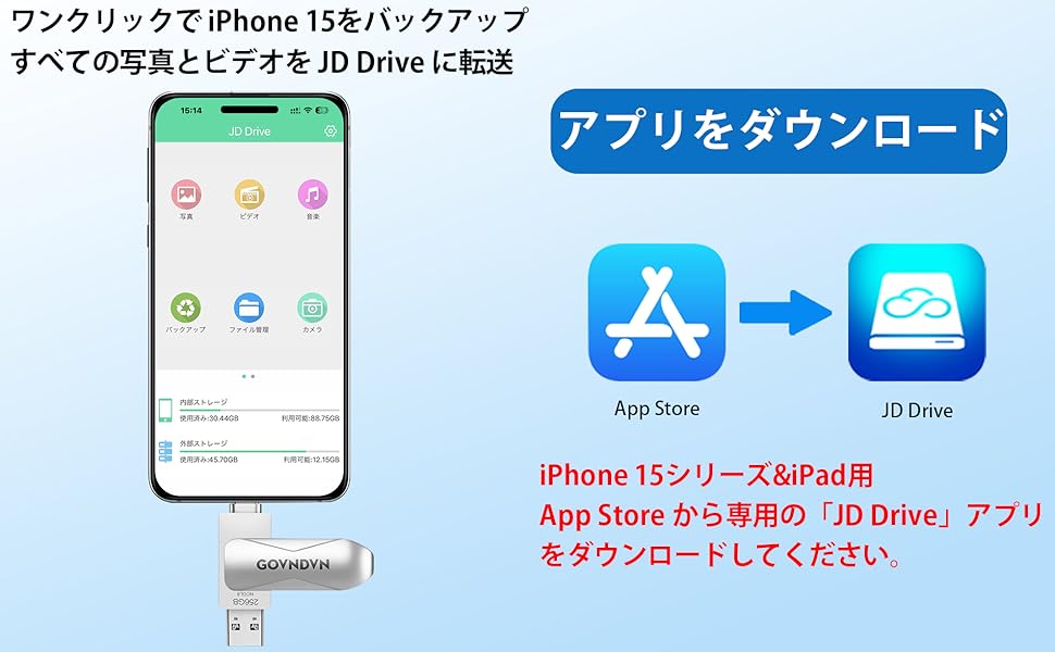 Amazon.co.jp: GOVNDVN iPhone 15 対応 USBメモリ512GB 2-IN-1