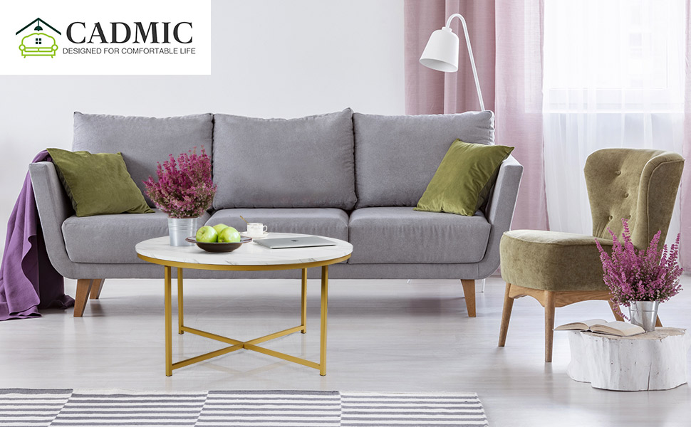 CADMIC Modern Round Coffee Table for Living Room White