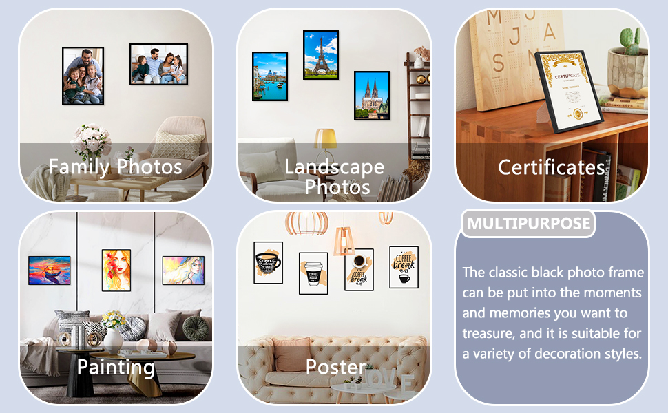 ENGLORY A3 Black Picture Frame Set of 3, Wood 29.7x42cm Photo Frames