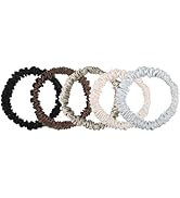5 Pcs 19 Momme Pure Mulberry Silk Skinny Scrunchies and Ponytail Holders for Women's Hair Sleep