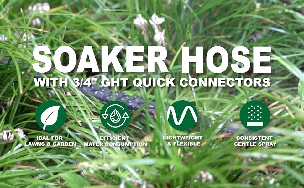 FUNJEE PVC Flat Sprinkler Hose 15ft with Garden Hose Quick Connector 3/4" GHT